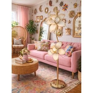 VTG MCM Hollywood Regency Anthony Lotus Flower Floor Lamp 43" Tall  Whimsy White